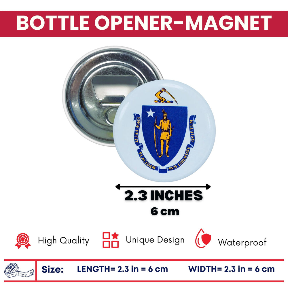 Bottle Opener-Magnet - State Flag Massachusetts - USA