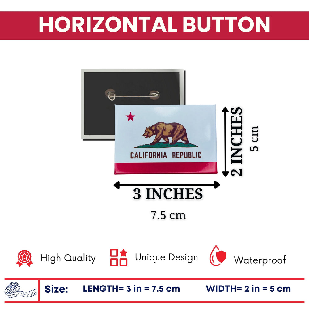Horizontal Button - State Flag California - USA