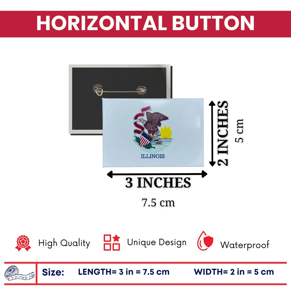 Horizontal Button - State Flag Illinois - USA