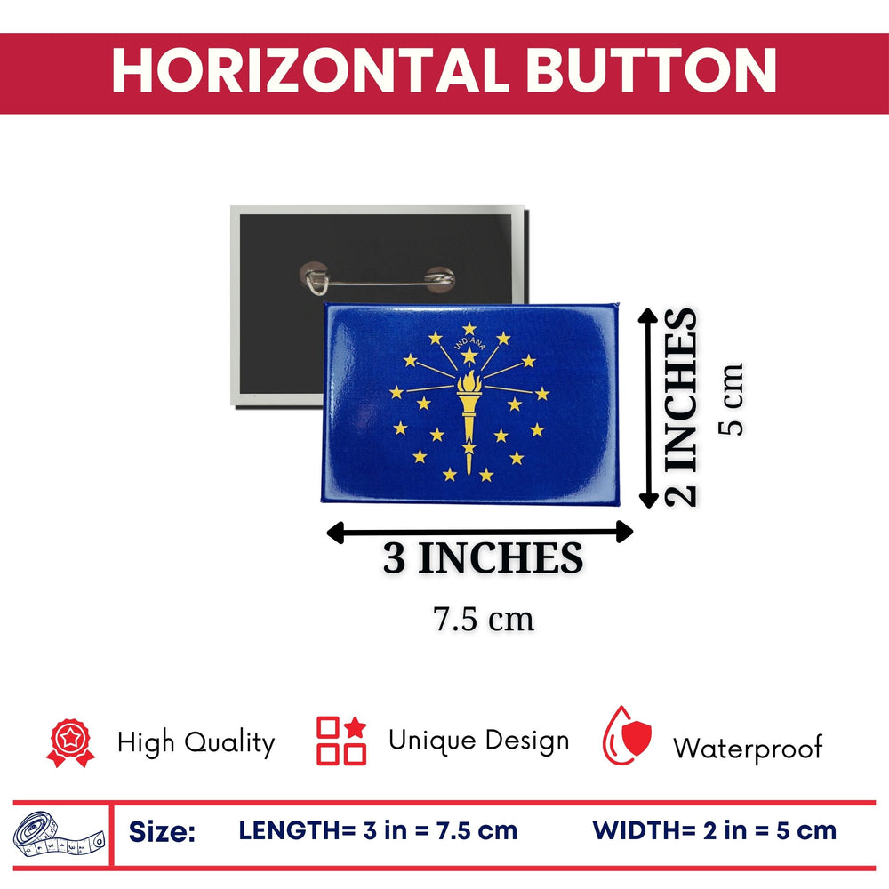 Horizontal Button - State Flag Indiana - USA