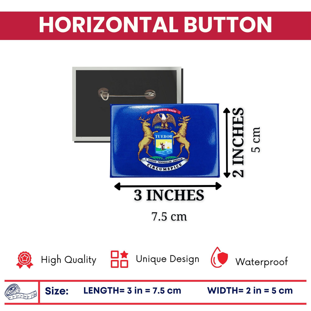 Horizontal Button - State Flag Michigan - USA