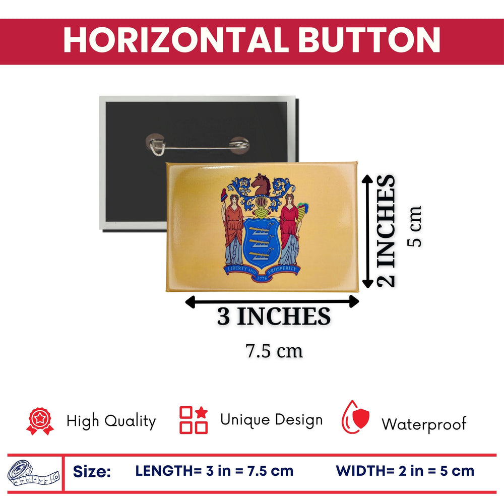 Horizontal Button - State Flag New Jersey - USA