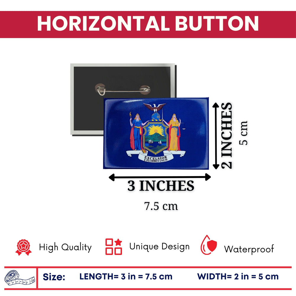 Horizontal Button - State Flag New York - USA