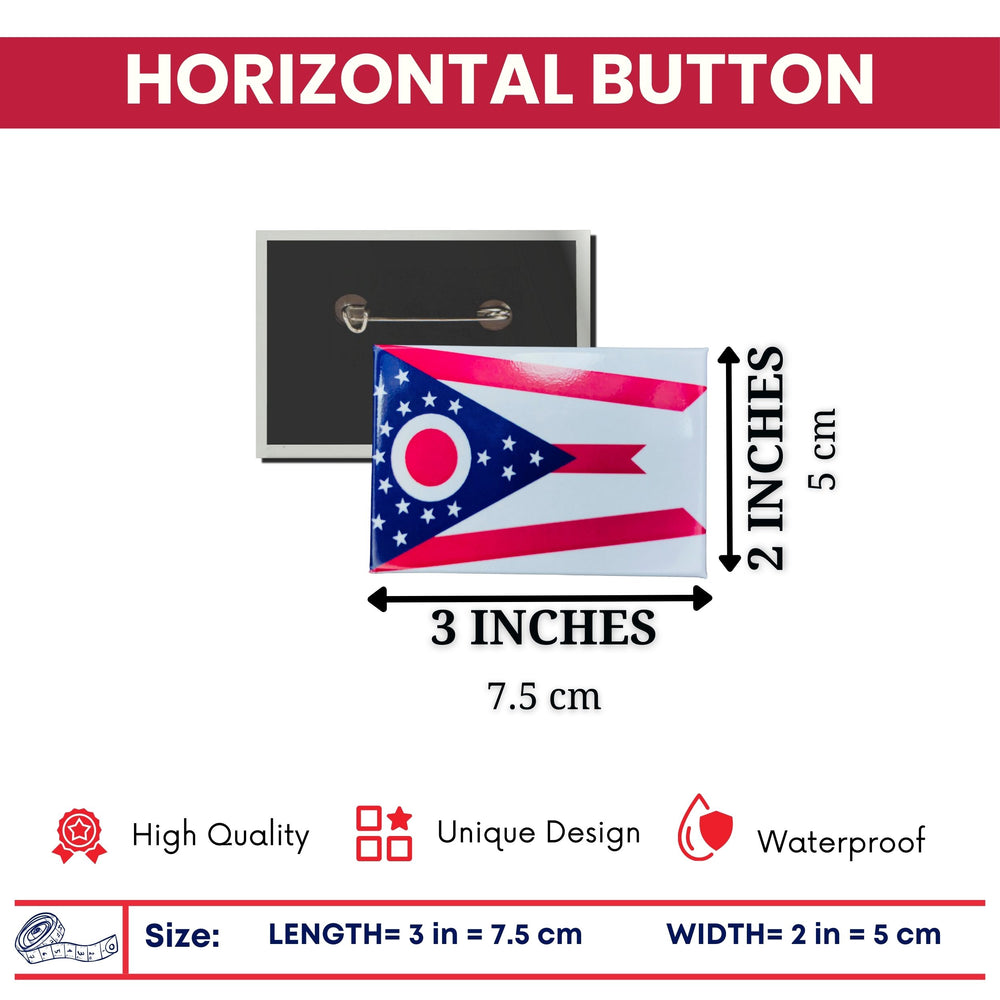 Horizontal Button - State Flag Ohio - USA