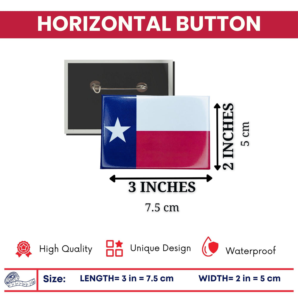 Horizontal Button - State Flag Texas - USA