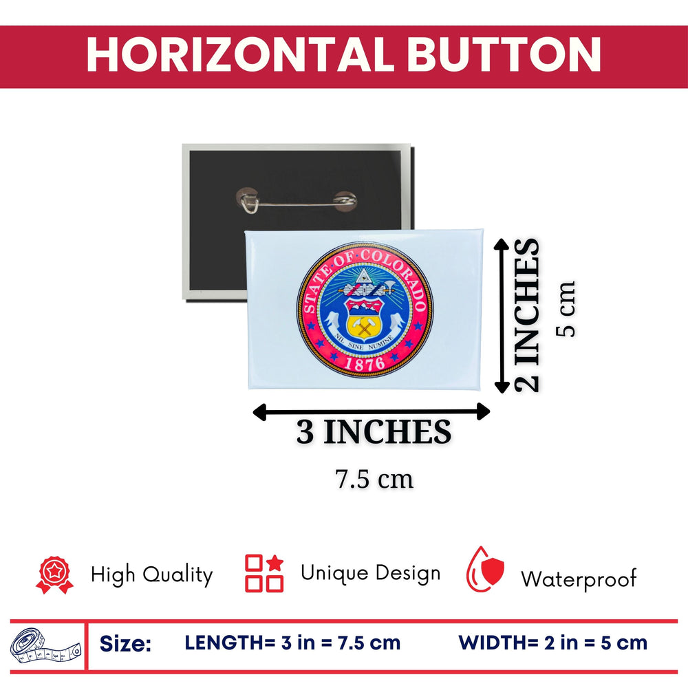 Horizontal Button - State Seal Colorado - USA