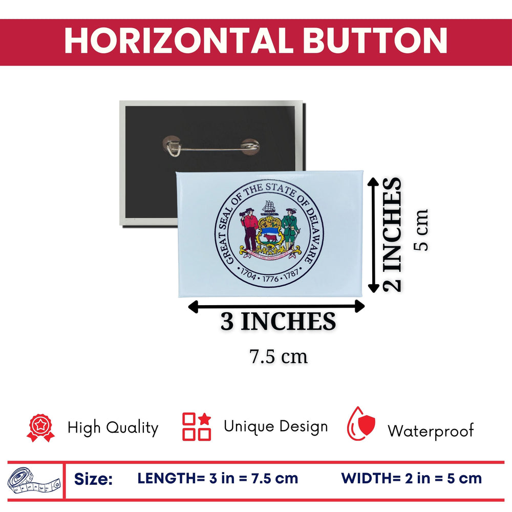 Horizontal Button - State Seal Delaware - USA