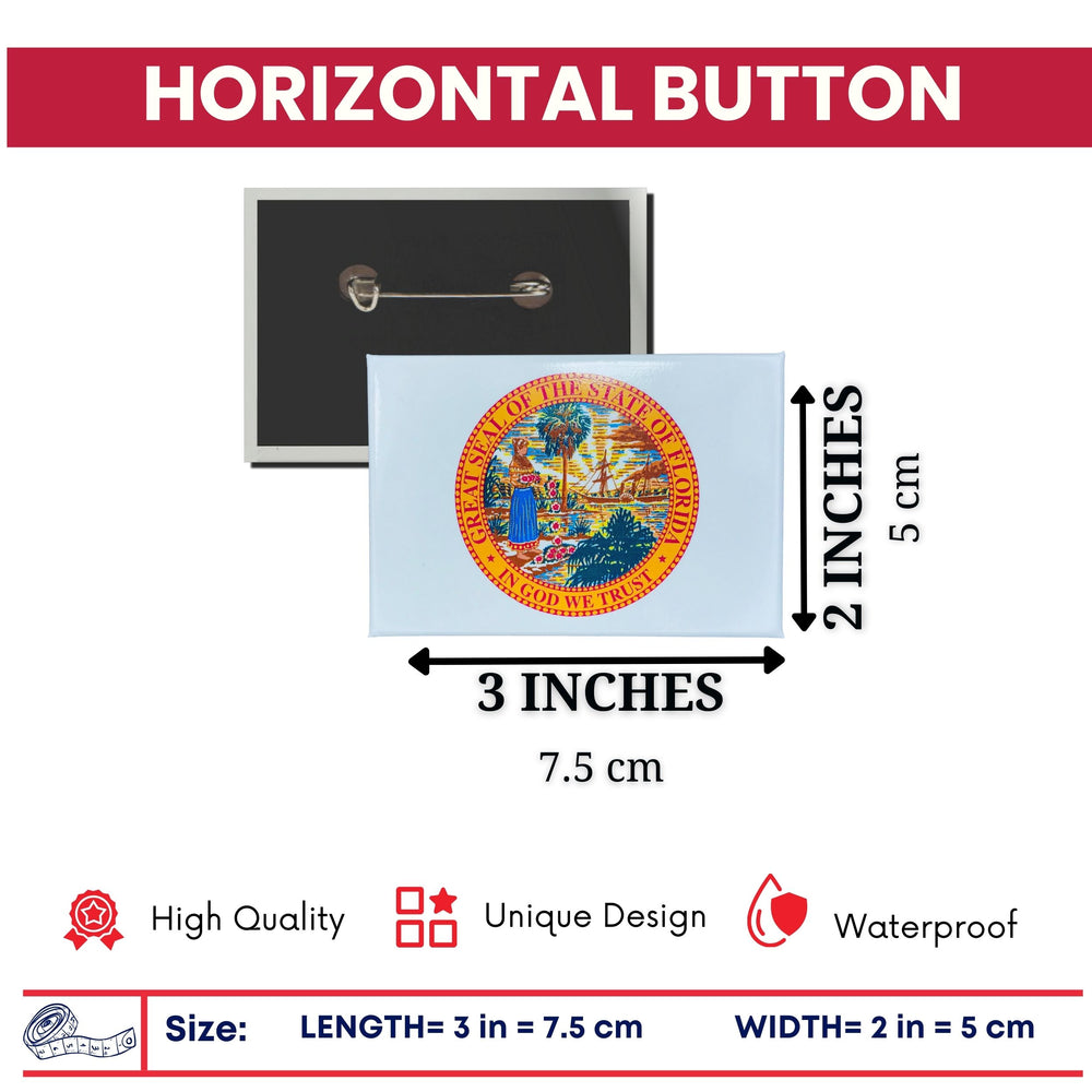 Horizontal Button - State Seal Florida - USA