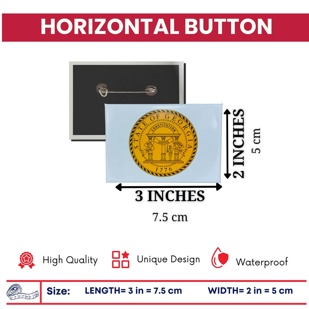 Horizontal Button - State Seal Georgia - USA