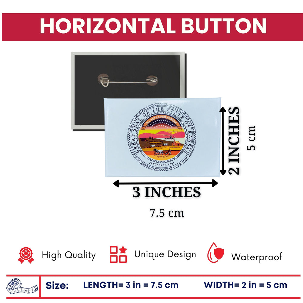 Horizontal Button - State Seal Kansas - USA