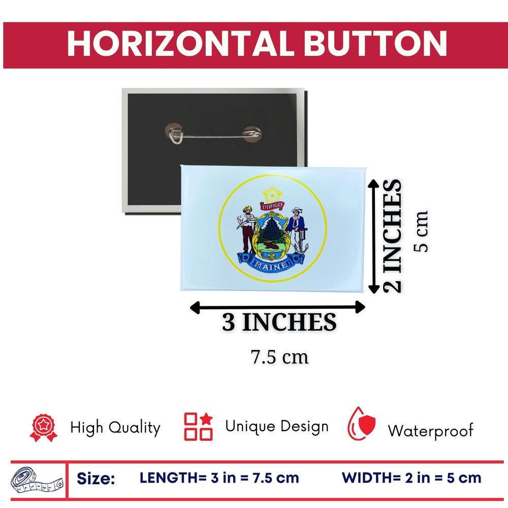 Horizontal Button - State Seal Maine - USA