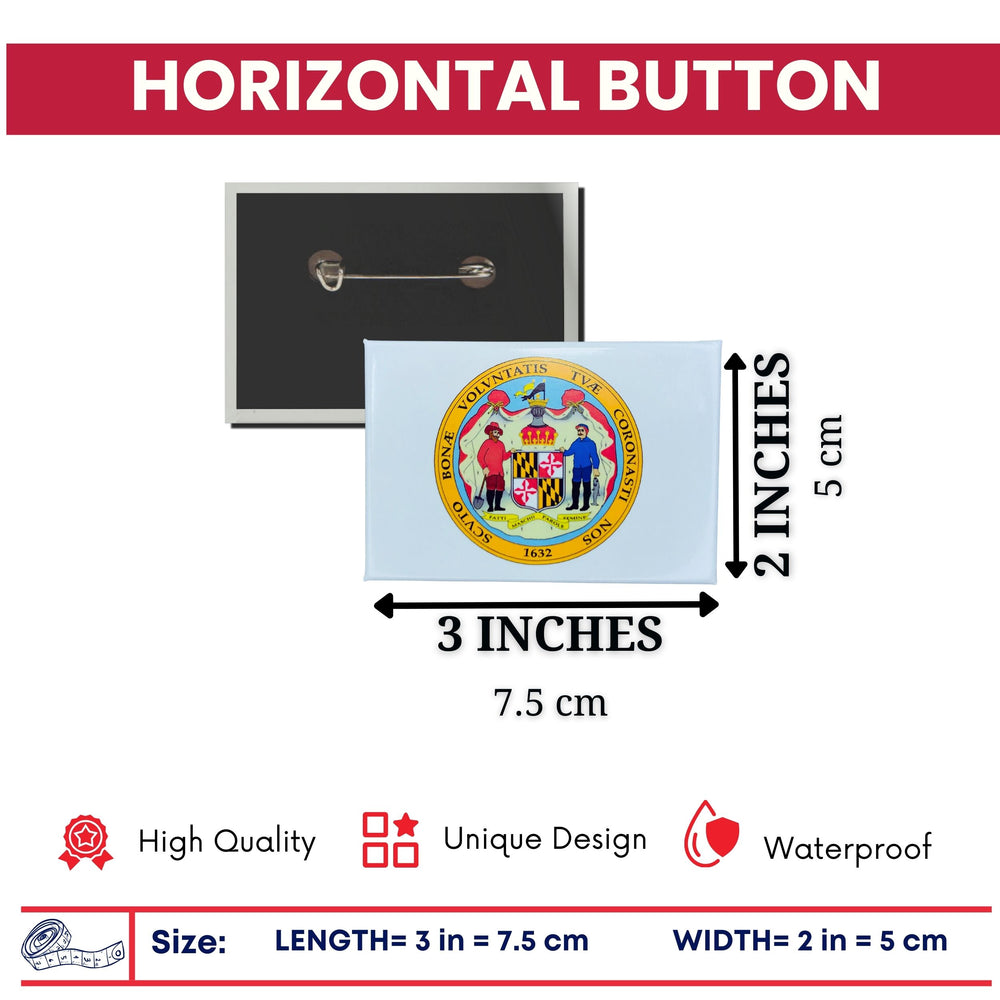 Horizontal Button - State Seal Maryland - USA