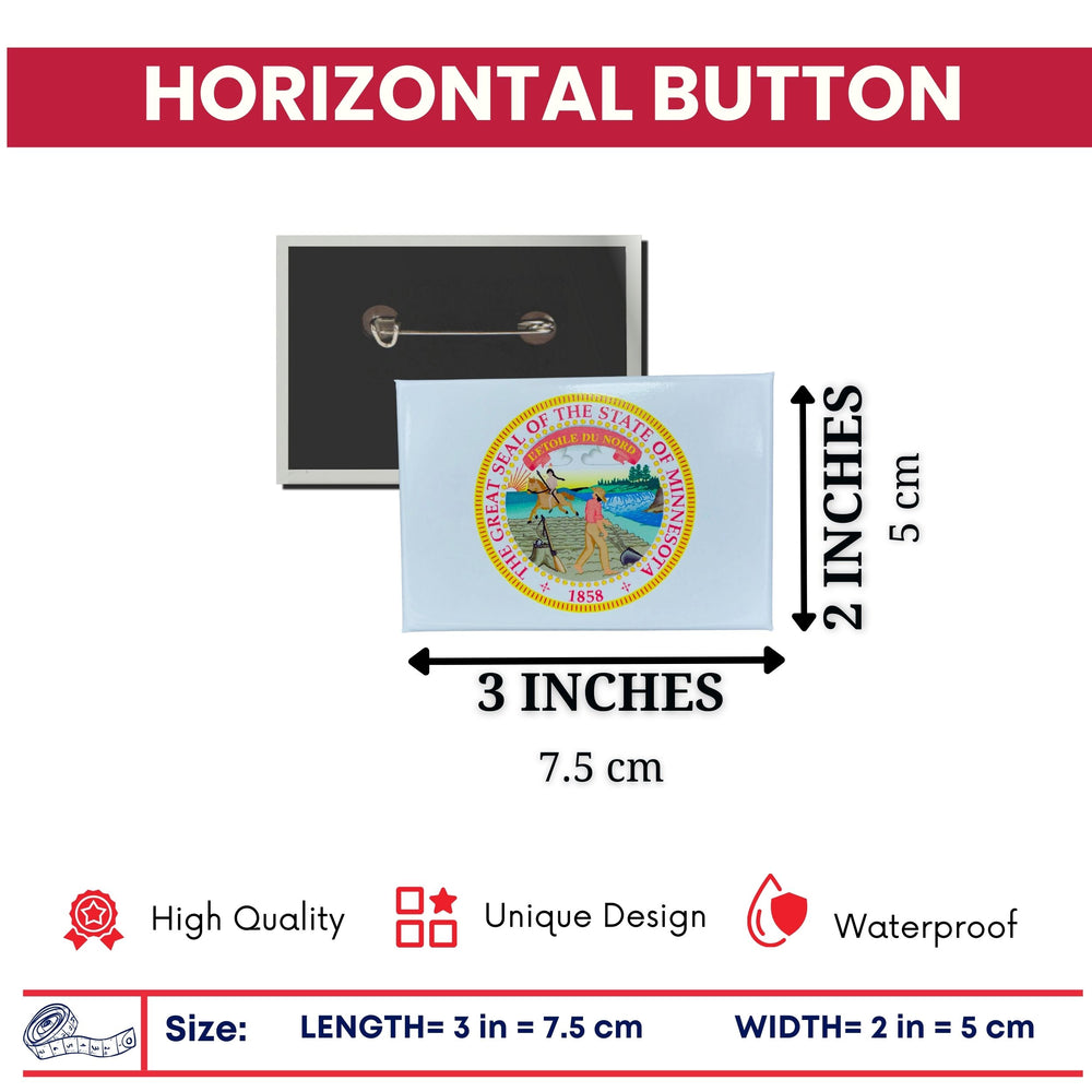 Horizontal Button - State Seal Minnesota - USA