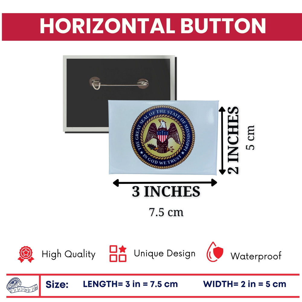 Horizontal Button - State Seal Mississippi - USA