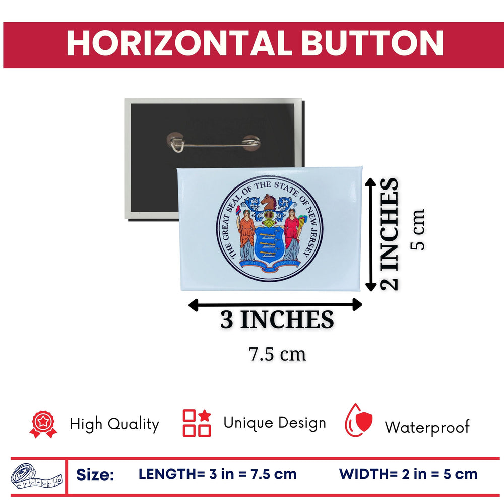 Horizontal Button - State Seal New Jersey - USA