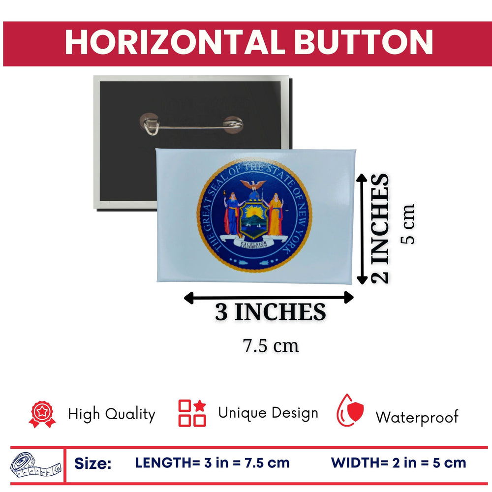 Horizontal Button - State Seal New York - USA