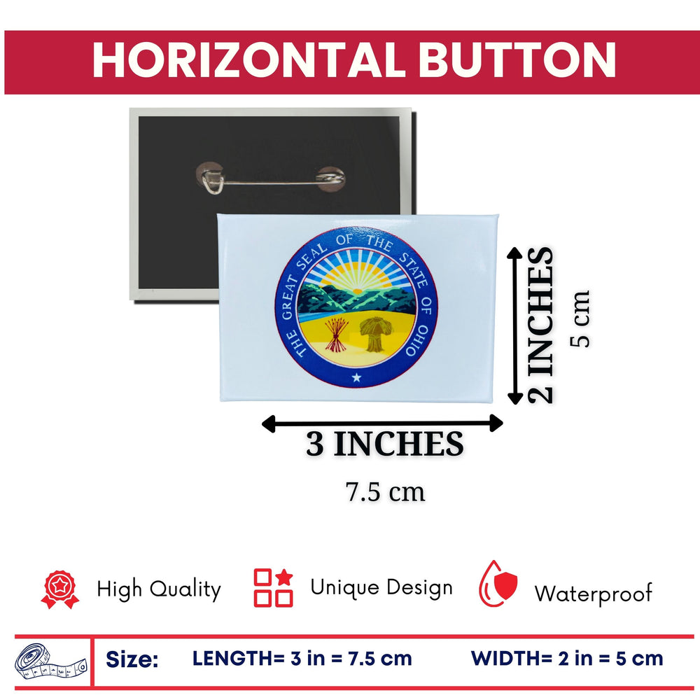 Horizontal Button - State Seal Ohio - USA