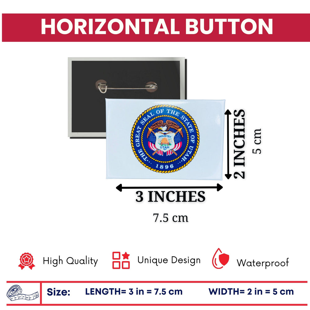 Horizontal Button - State Seal Utah - USA