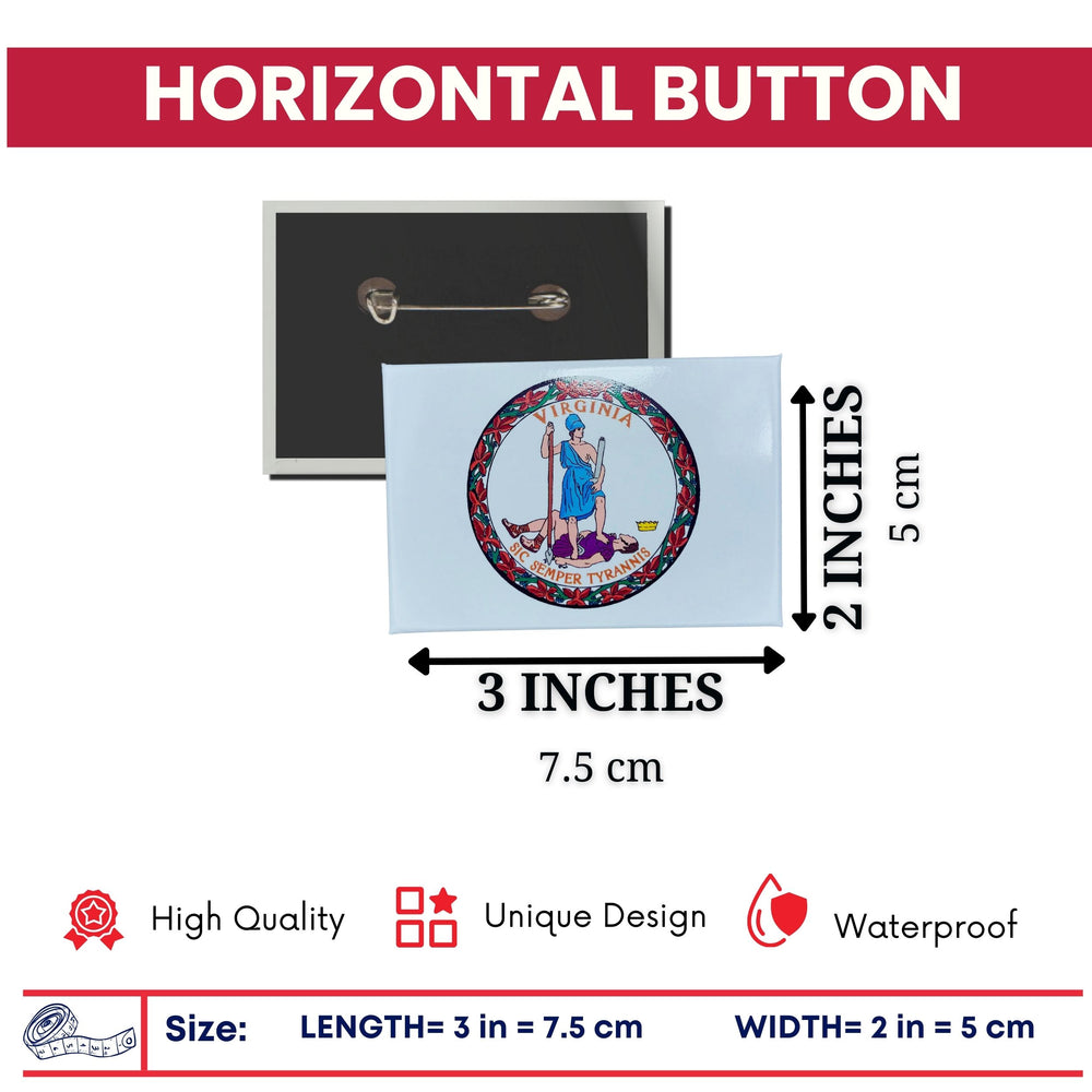 Horizontal Button - State Seal Virginia - USA