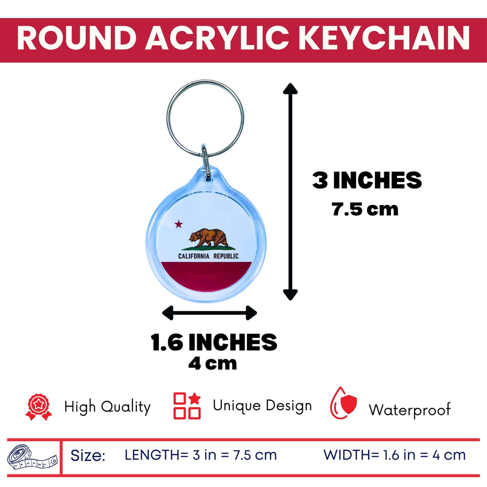 Round Acrylic Keychain - State Flag California - USA