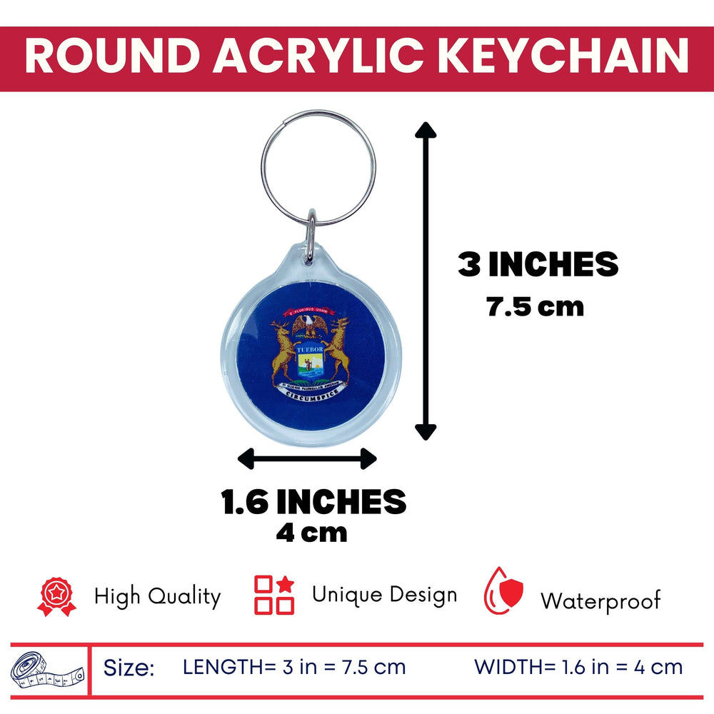 Round Acrylic Keychain - State Flag Michigan - USA