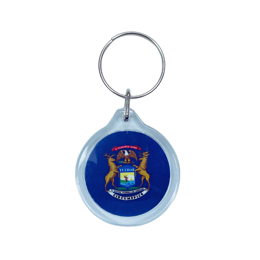 Round Acrylic Keychain - State Flag Michigan - USA