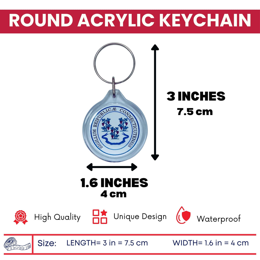Round Acrylic Keychain - State Seal Connecticut - USA