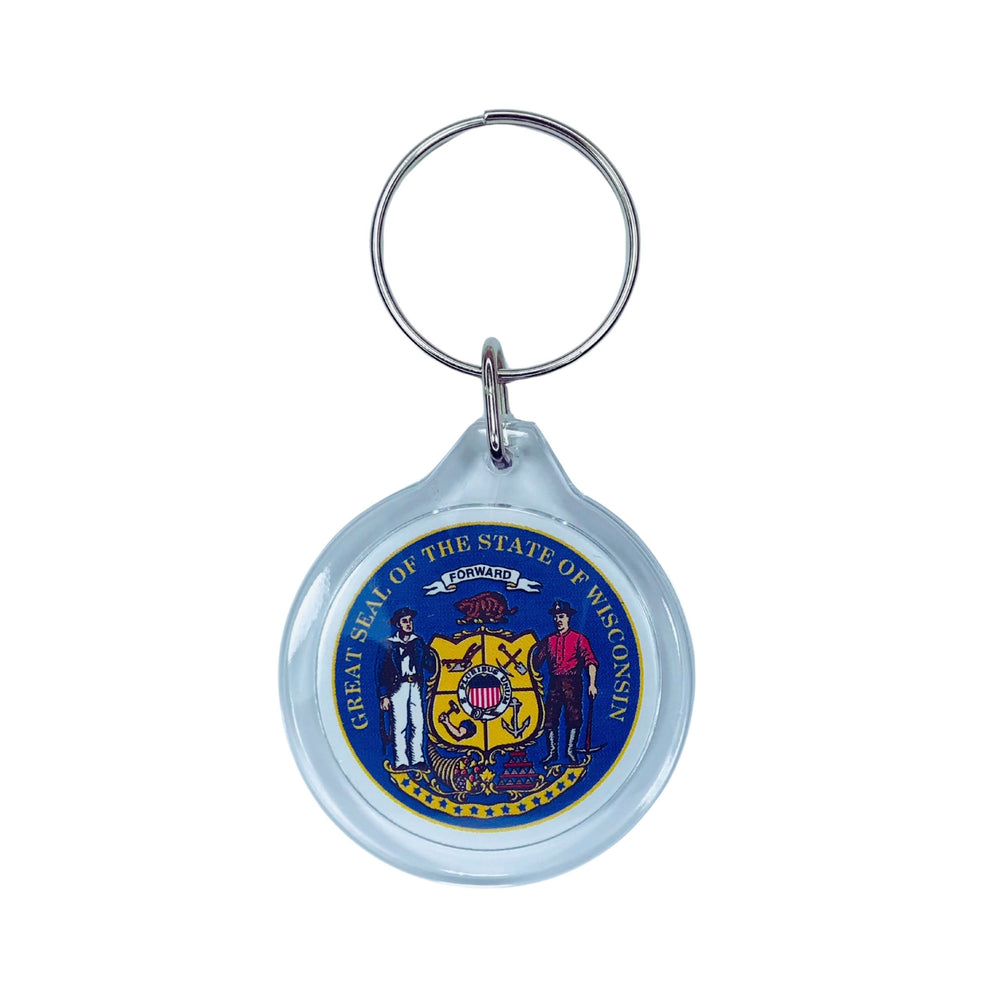 Round Acrylic Keychain - State Seal Wisconsin - USA