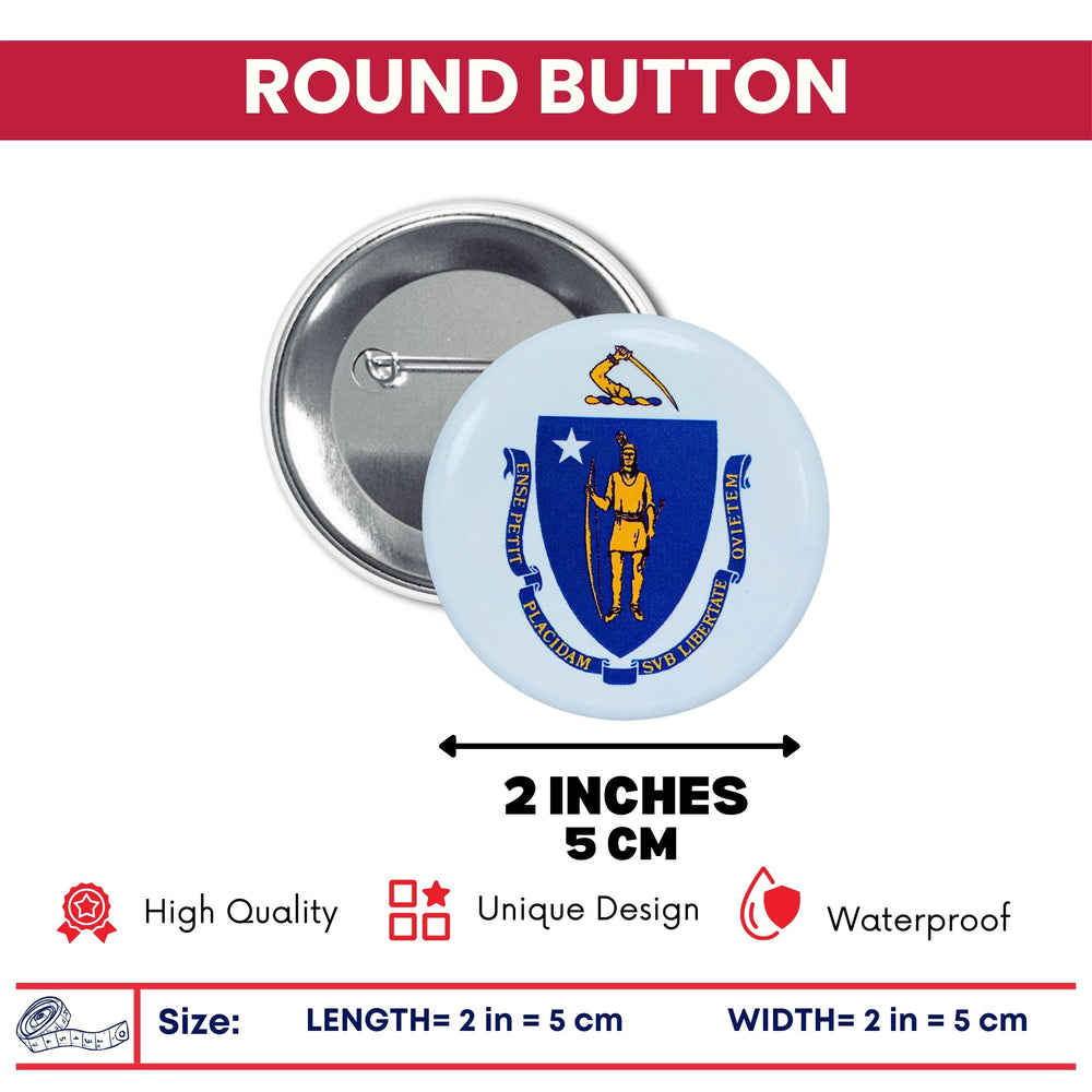 Round Button - State Flag Massachusetts - USA
