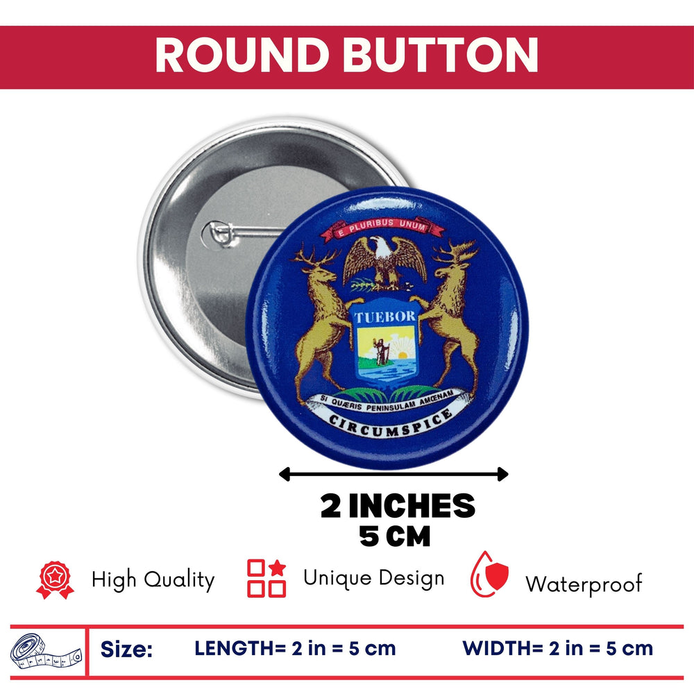 Round Button - State Flag Michigan - USA