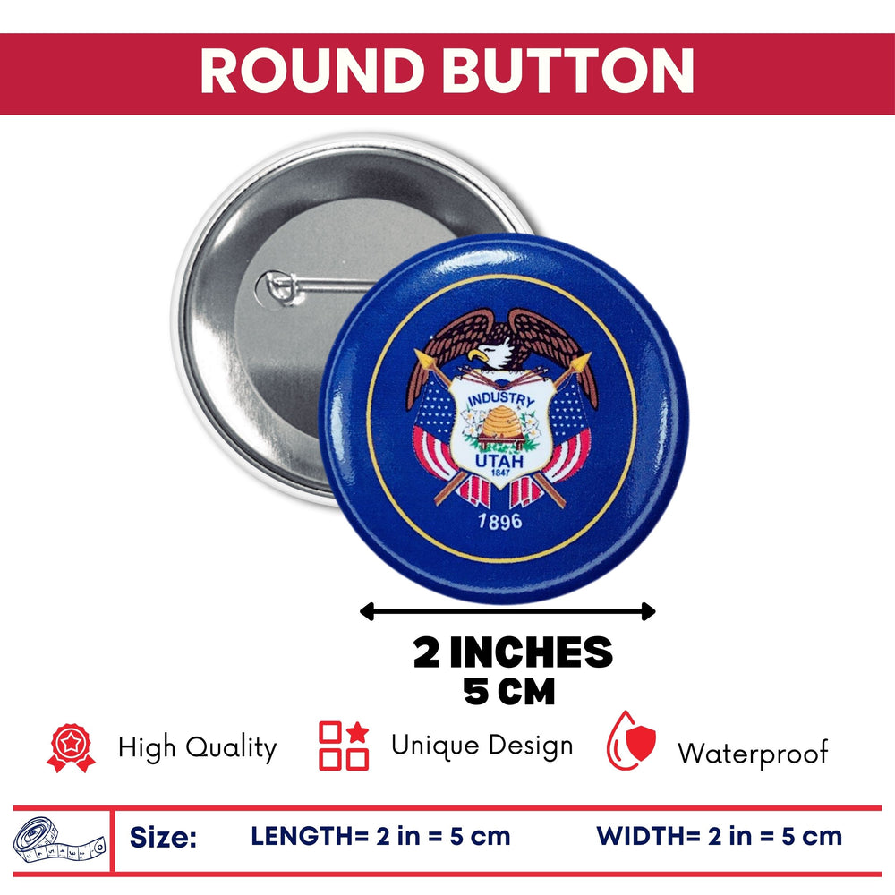 Round Button - State Flag Utah - USA