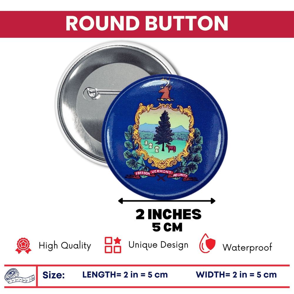 Round Button - State Flag Vermont - USA