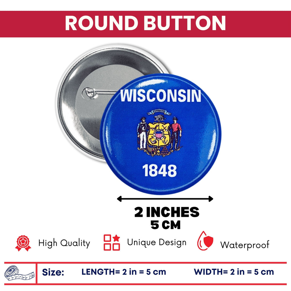Round Button - State Flag Wisconsin - USA