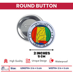 Round Button - State Seal Alabama - USA