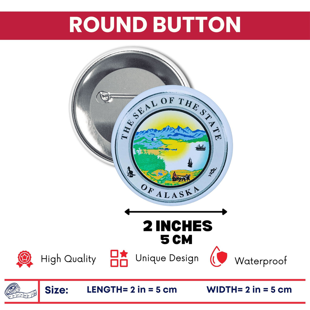 Round Button - State Seal Alaska - USA