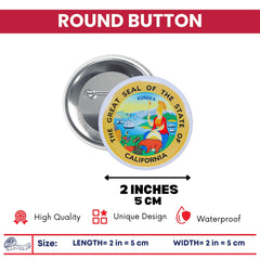 Round Button - State Seal California - USA