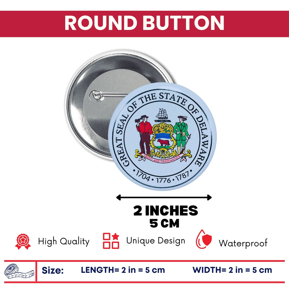 Round Button - State Seal Delaware - USA