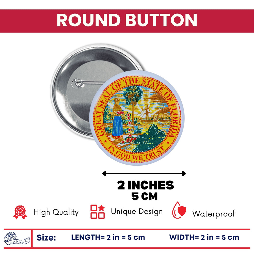 Round Button - State Seal Florida - USA
