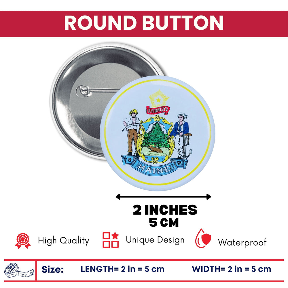 Round Button - State Seal Maine - USA