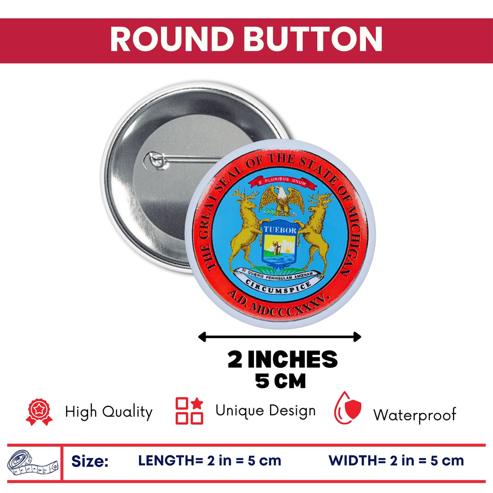 Round Button - State Seal Michigan - USA