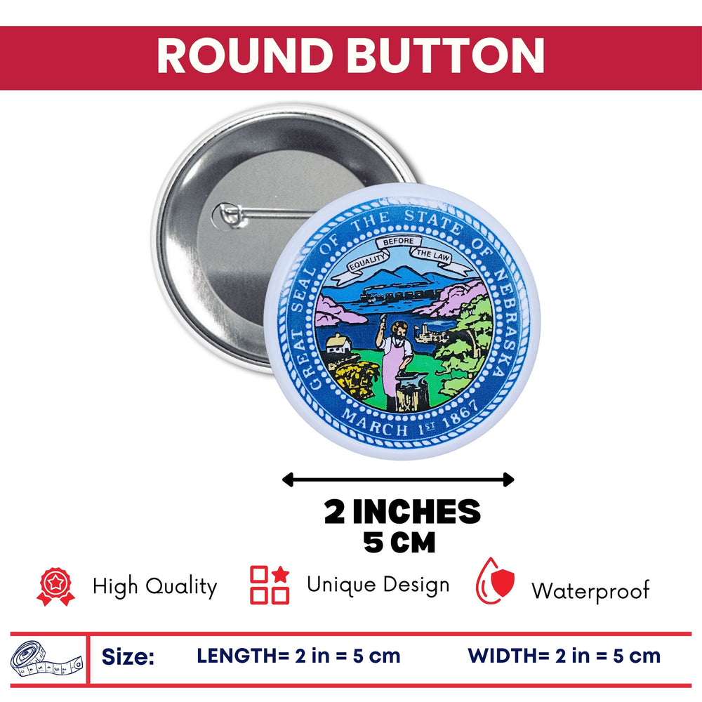 Round Button - State Seal Nebraska - USA