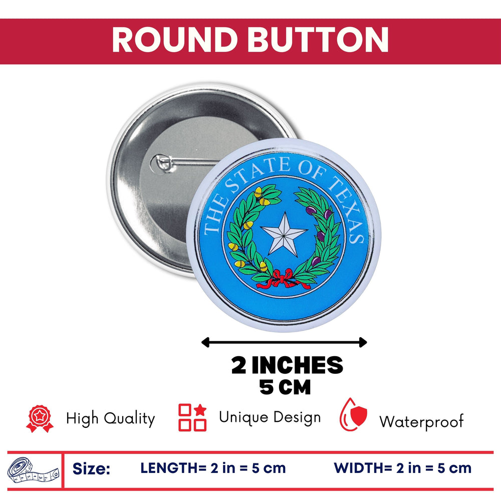 Round Button - State Seal Texas - USA