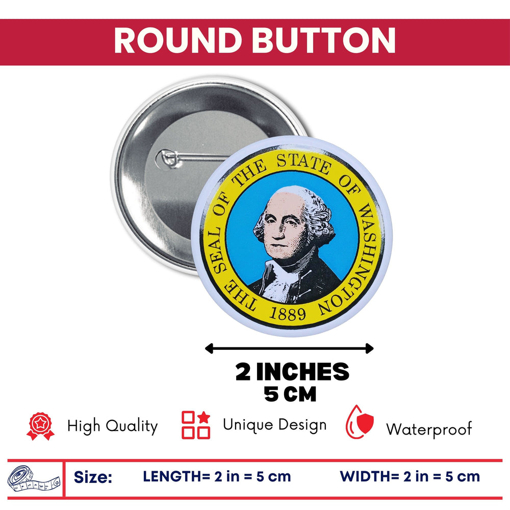 Round Button - State Seal Washington - USA