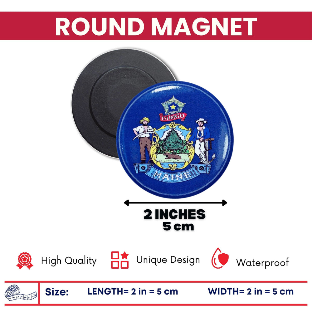 Round Magnet - State Flag Maine - USA