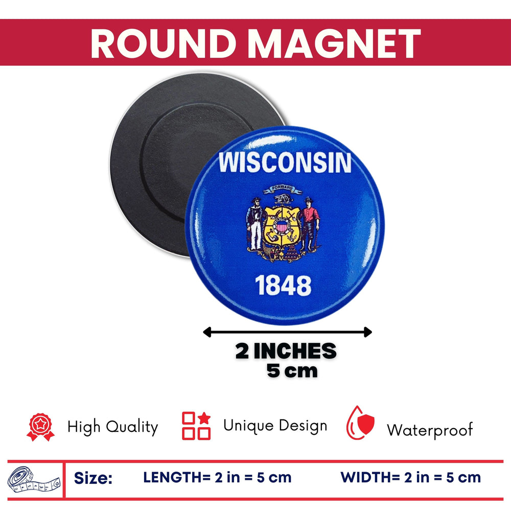 Round Magnet - State Flag Wisconsin - USA