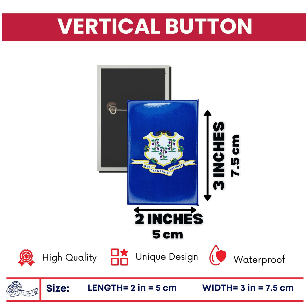 Vertical Button - State Flag Connecticut - USA