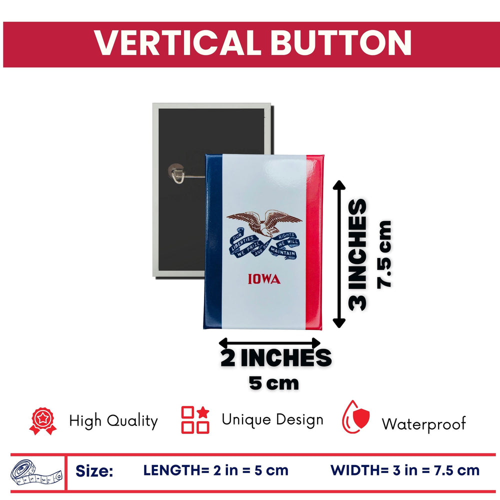 Vertical Button - State Flag Iowa - USA