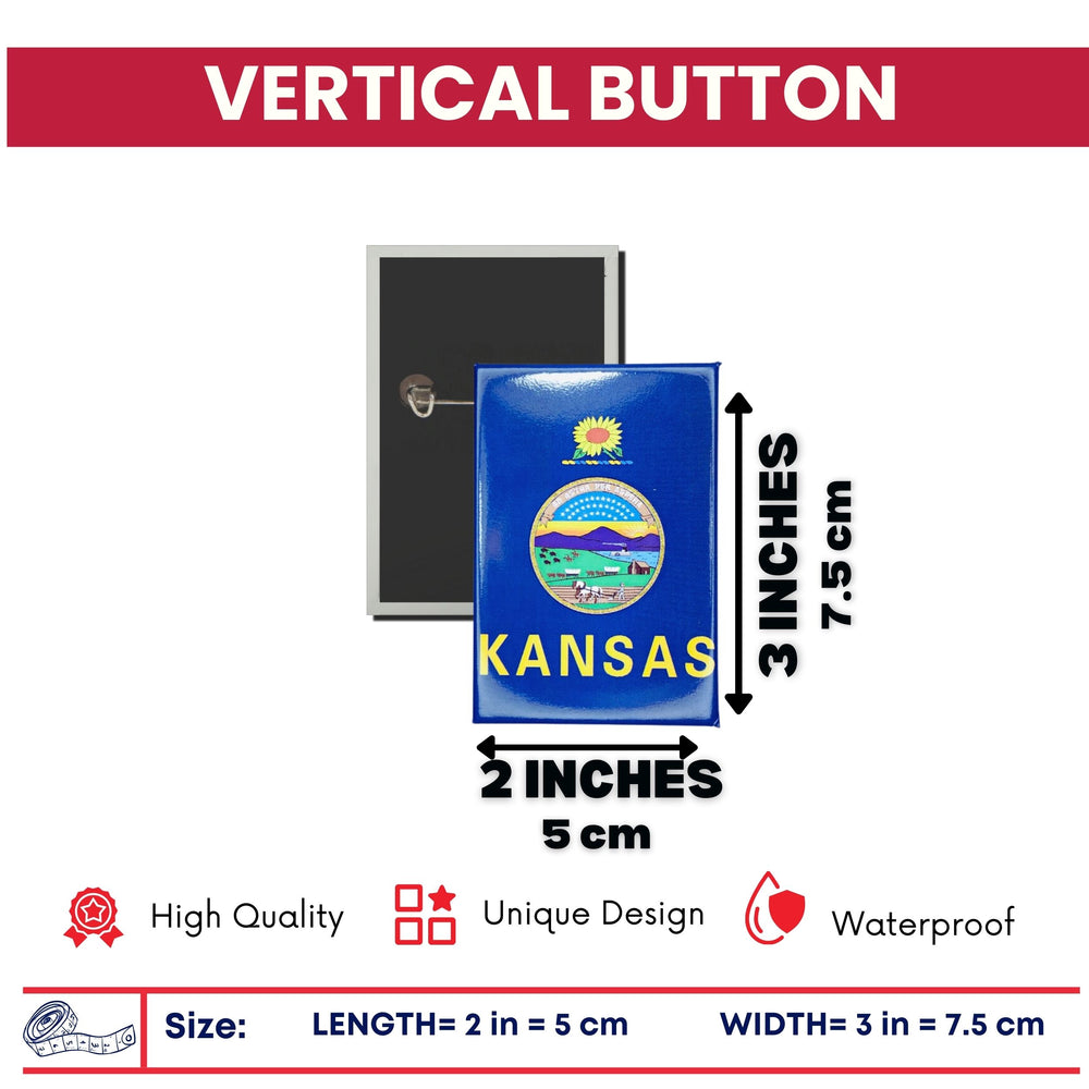 Vertical Button - State Flag Kansas - USA