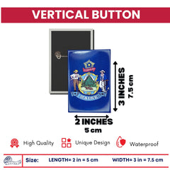 Vertical Button - State Flag Maine - USA