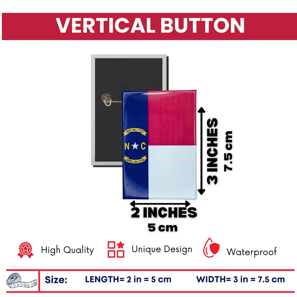 Vertical Button - State Flag North Carolina - USA